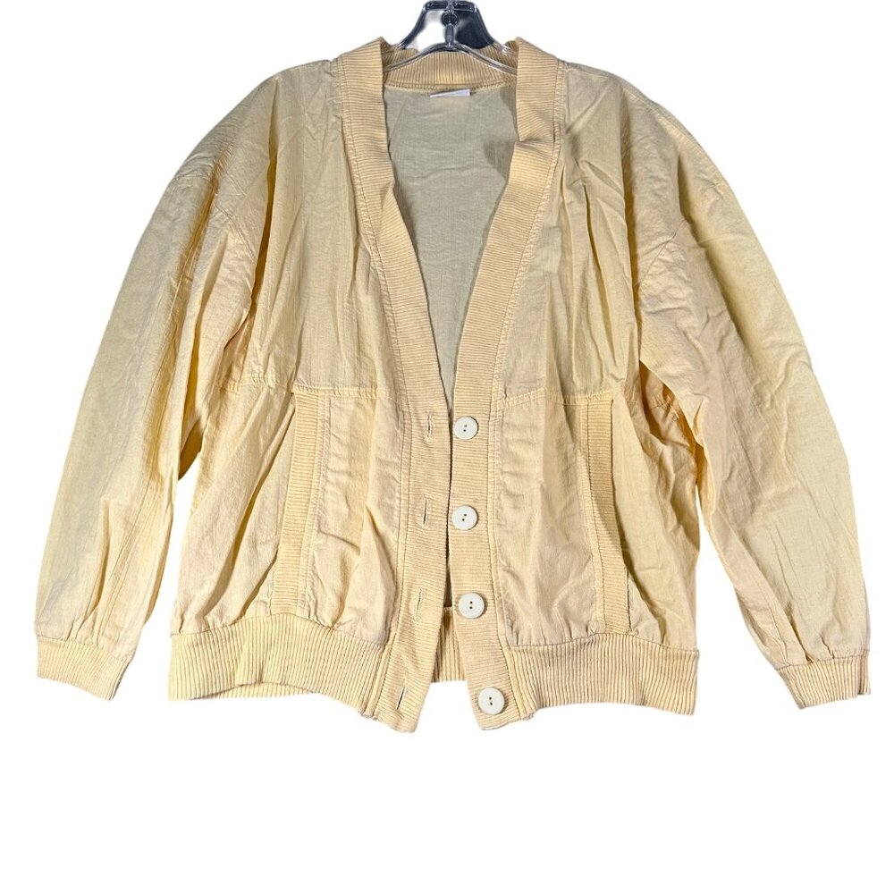 Vtg Avon Fashions Cardigan Womens Large Yellow Button Sweater‎ Cardigan Pockets